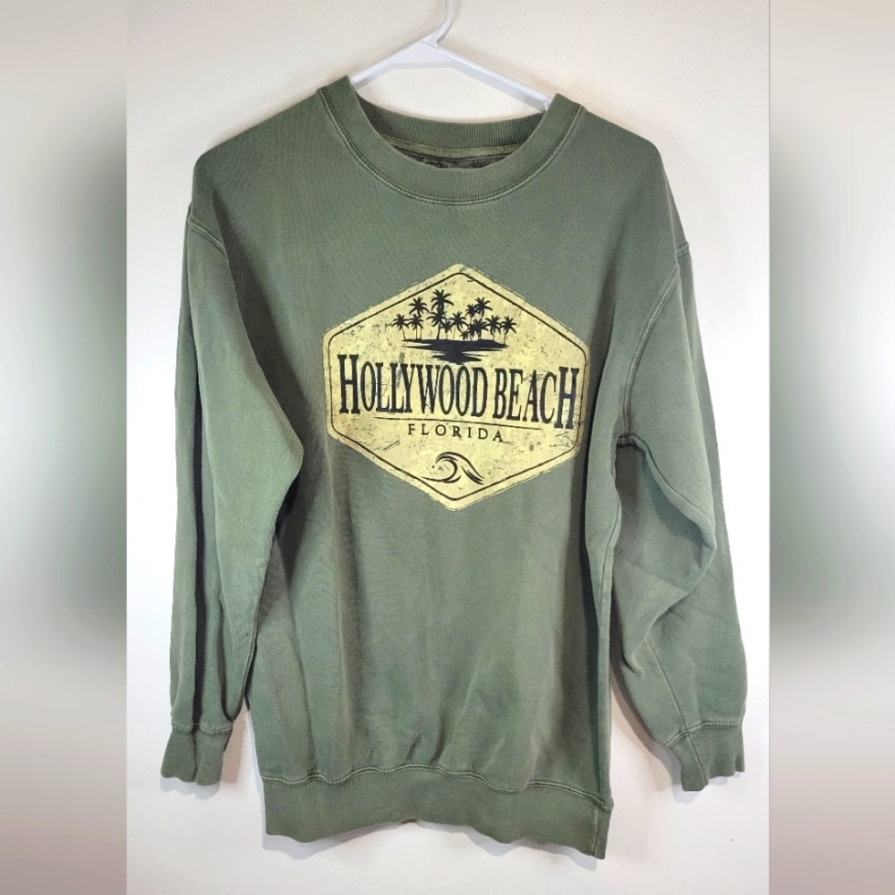 Tribe Mens Hollywood Beach Florida Crew Neck Sweatshirt Green Size Medium.